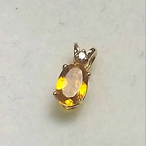 Mini 14KT Gold Oval Citrine & Diamond Vntg Charm / Pendant Clyde Duneier - Picture 3 of 5